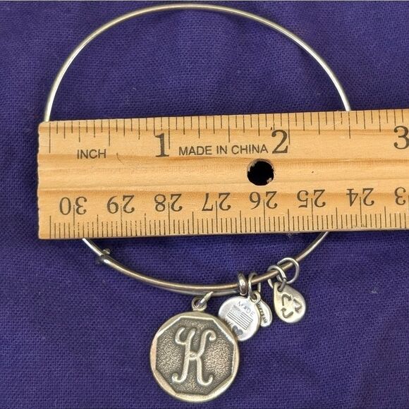 Alex and Ani Initial "K" Charm Bangle Bracelet - Rafaelian Silver - Picture 8 of 10